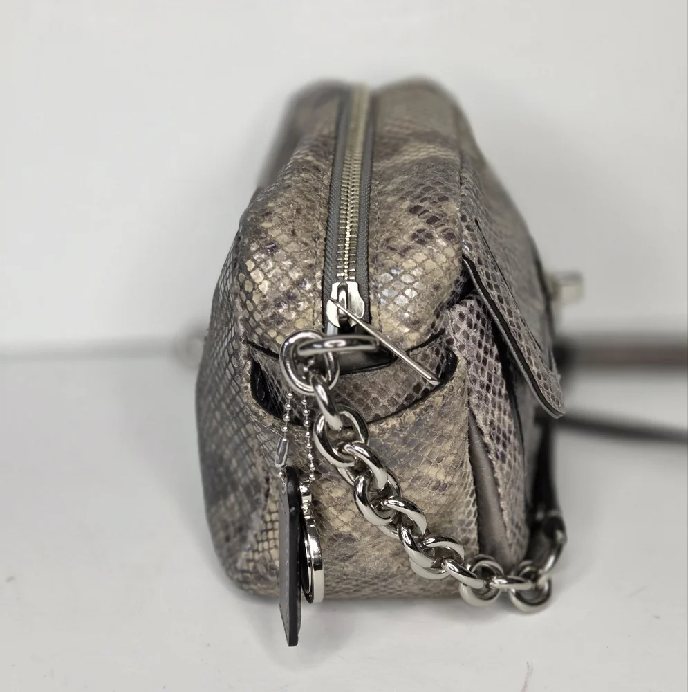 Coach Campbell SilverGray Python Exotic Snakeskin Camera Bag‎